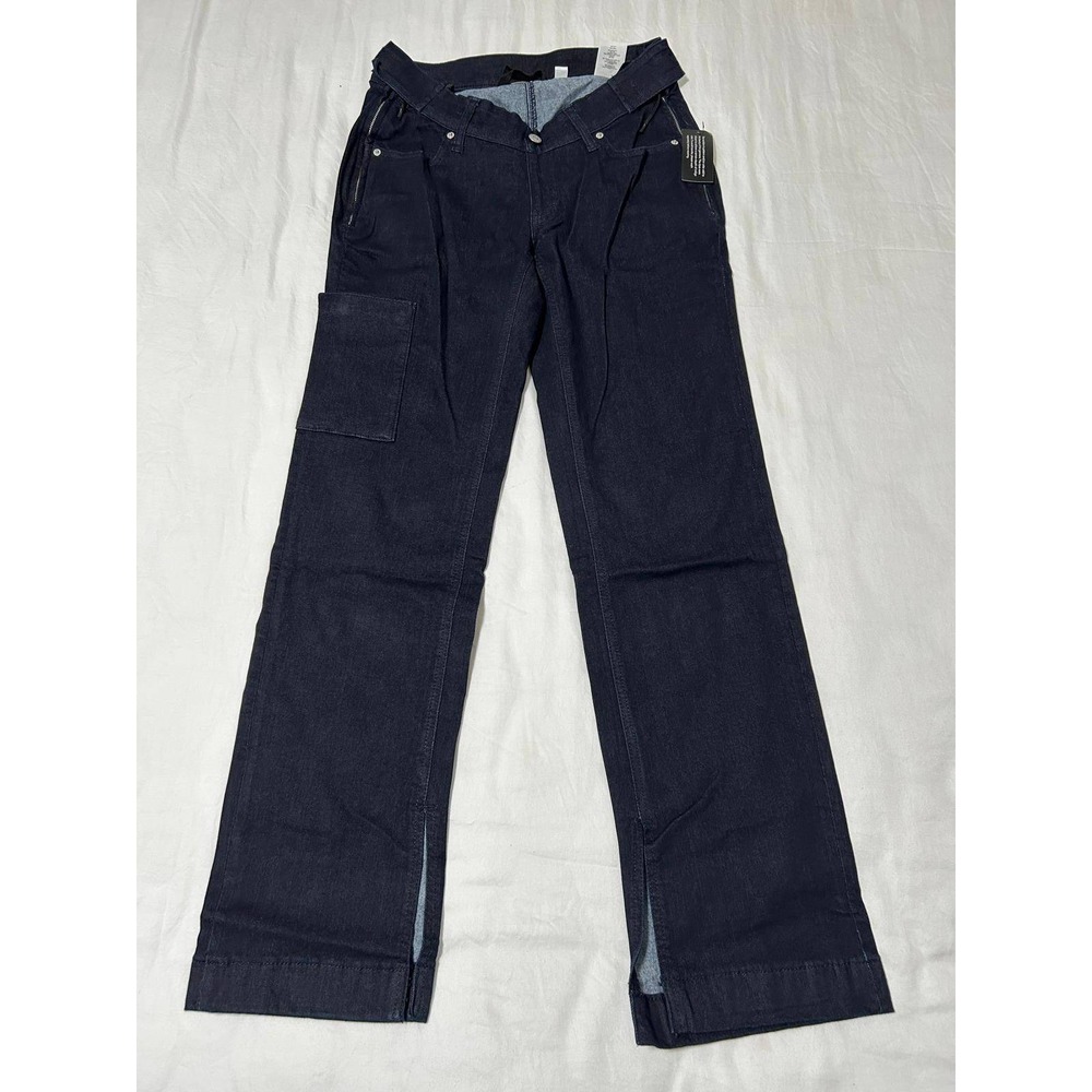 Denim Co Adaptive Women Dark Wash Wide Leg Denim Pants Cargo Pocket Split Hem 8